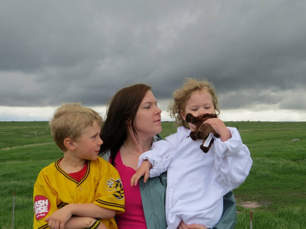 Enjoying a non-rainy moment at Blue Mounds State Park