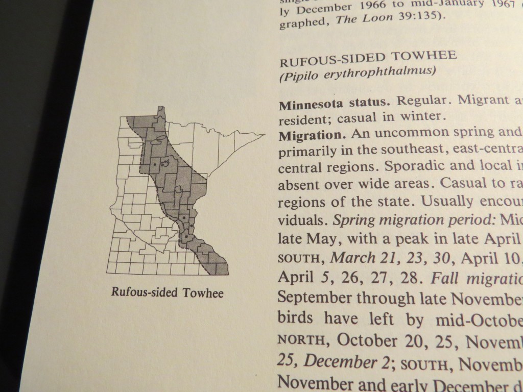 Rufous-sided Towhee range map in Minnesota - Credit Robert Janssen in Birds in Minnesota